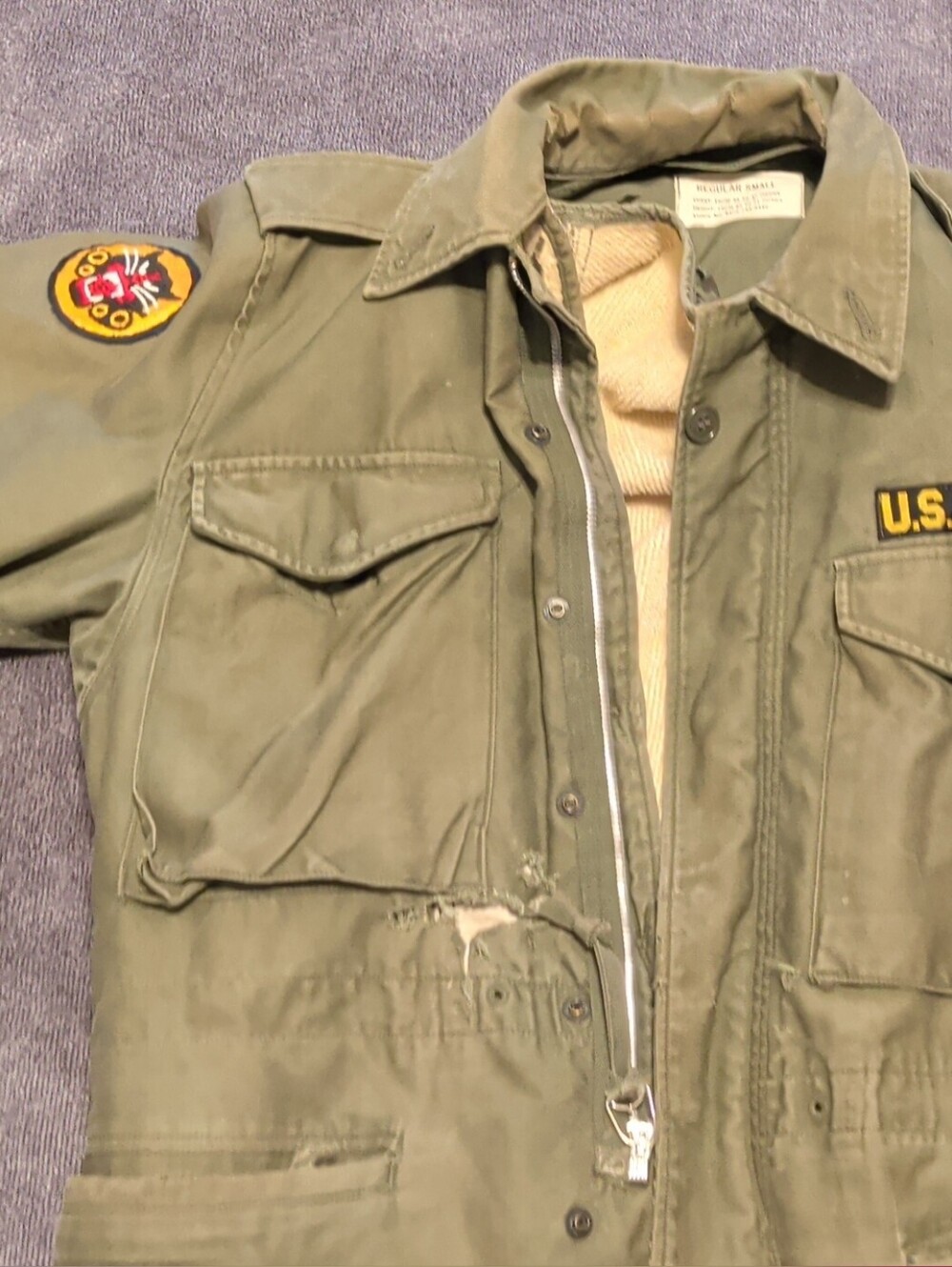 U.S. Army Olive Green Field Jacket with Patch Accents
